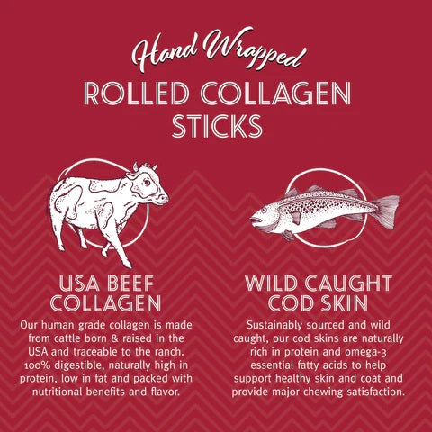 Icelandic+ Beef Rolled Collagen Stick with Cod Skin Dog Treat, 4-in