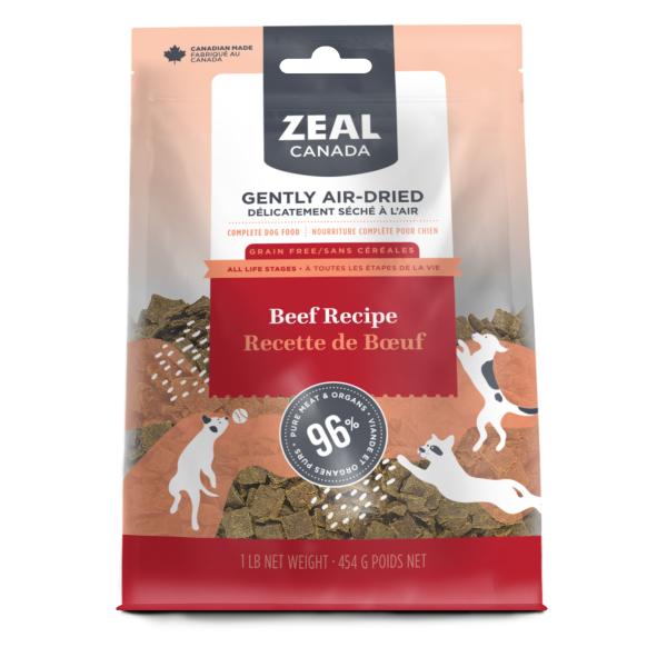 Zeal Canada Bœuf Nourriture pour chiens sans céréales séchée à l'air