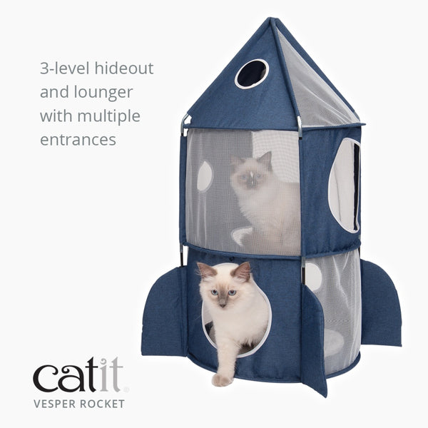 Catit Vesper Rocket Ship Hideout Cat Toy, Blue