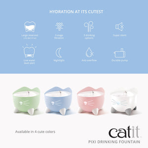 Catit PIXI Cat Drinking Fountain, White with Stainless Steel