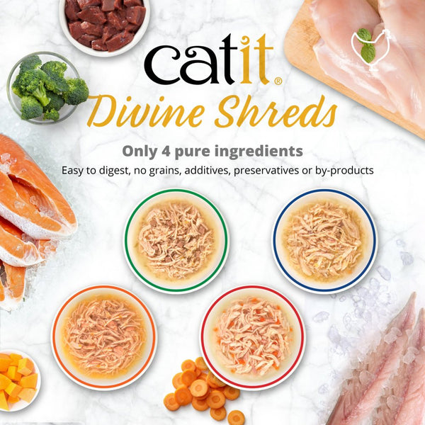 Catit Divine Shreds Chicken with Tuna & Carrot Cat Food Topper, 2.65-oz