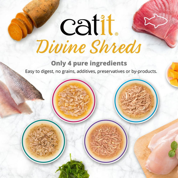 Catit Divine Shreds Tuna with Shrimp & Pumpkin Cat Food Topper, 2.65-oz