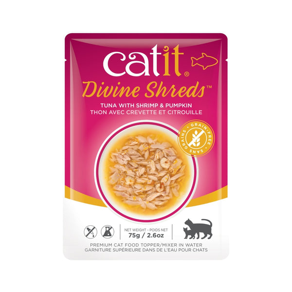 Catit Divine Shreds Tuna with Shrimp & Pumpkin Cat Food Topper, 2.65-oz