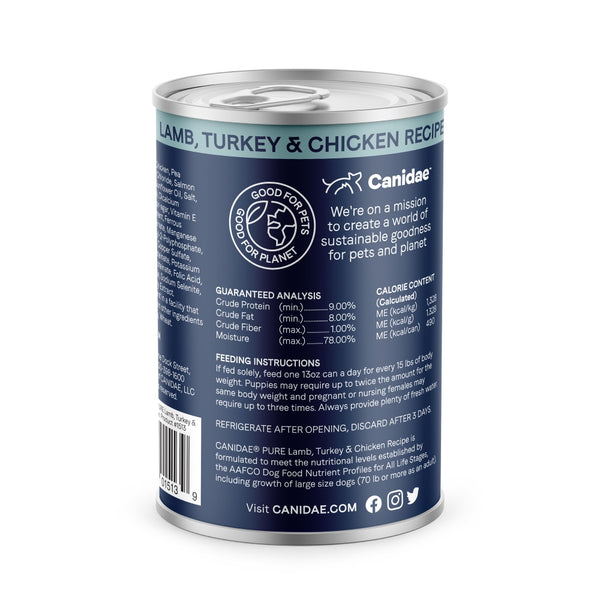 Canidae PURE Grain-Free Limited Ingredient Lamb, Turkey & Chicken Wet Dog Food Can