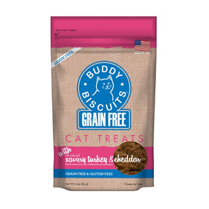 Buddy Biscuits Grain-Free with Savory Turkey & Cheddar Cat Treats, 3-oz