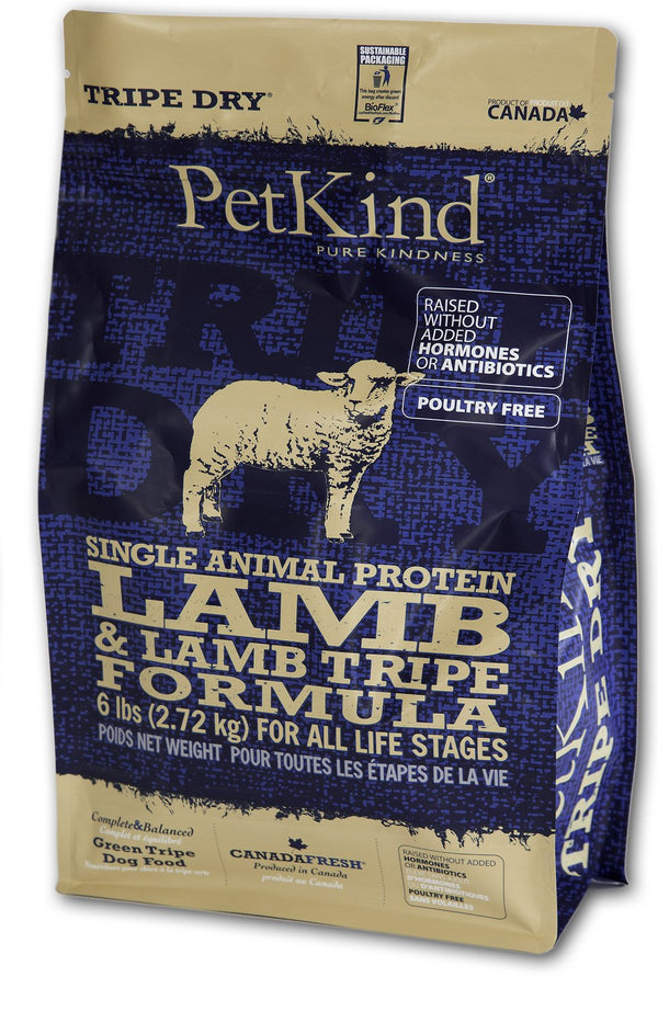 PetKind Single Animal Protein Lamb & Lamb Tripe Formula Dry Dog Food, 6-lb|2.72-Kg