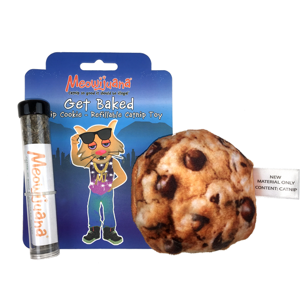 Meowijuana Jouet à l'herbe à chat 'Get Baked' rechargeable en forme de biscuit