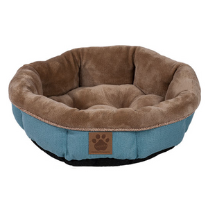 Precision SnooZZy Rustic Elegance Round Shearling Dog Bed, Teal, 17-in x 4.5-in