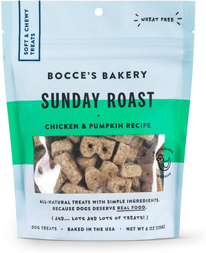 Bocce's Bakery Recette du dimanche rôti au poulet et citrouille Friandises molles et moelleuses pour chiens, 6 oz