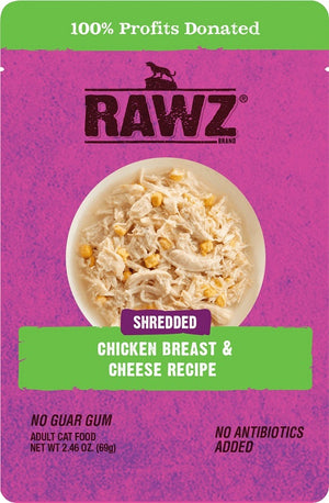 RAWZ Cat Shredded Chicken Breast & Cheese Recipe Wet Cat Food Pouch, 2.46-oz