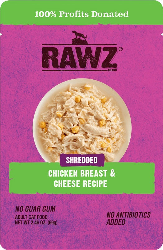 RAWZ Cat Shredded Chicken Breast & Cheese Recipe Wet Cat Food Pouch, 2.46-oz