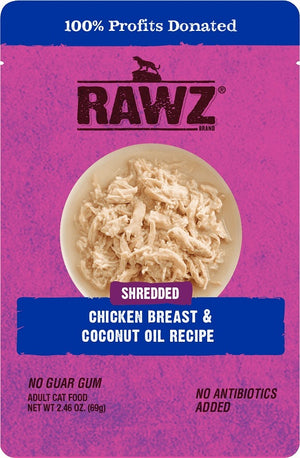 RAWZ Cat Shredded Chicken Breast & Coconut Oil Recipe Wet Cat Food Pouch, 2.46-oz