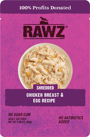 RAWZ Cat Shredded Chicken Breast & Egg Recipe Wet Cat Food Pouch, 2.46-oz