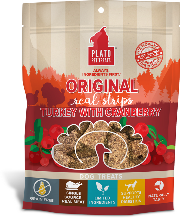 Plato Original Real Strips Turkey With Cranberry Dog Treat