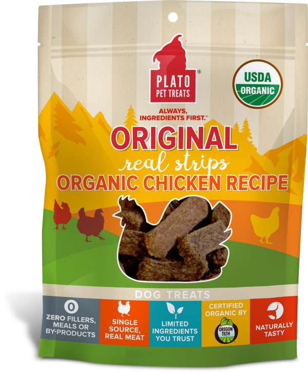 Plato Original Real Strips Organic Chicken Recipe Dog Treats