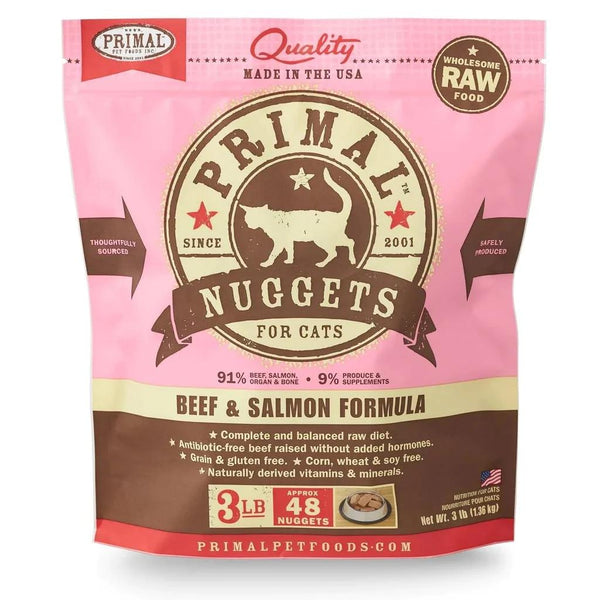 Primal Raw Frozen Nuggets Beef & Salmon Formula Cat Food, 3-lb