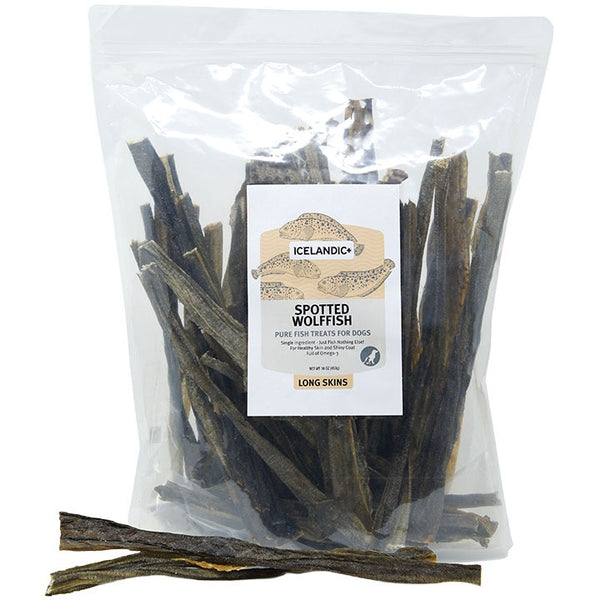 Icelandic+ Spotted Wolffish Skin Strips Fish Dog Treat, 16-oz