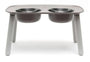 Messy Mutts Elevated Double Feeder with Stainless Bowls for Dogs, Grey