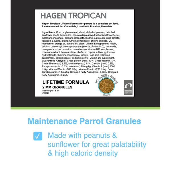 HARI Tropican Lifetime Formula 2 mm Granules for Cockatiels & Lovebirds