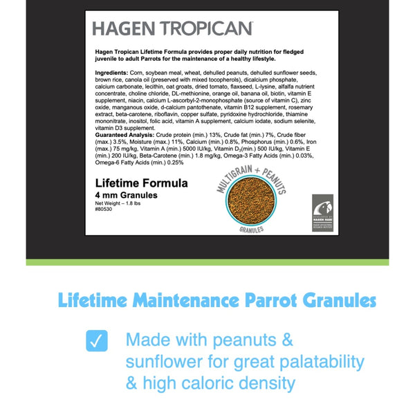 Hari Tropican Granules de formule à vie pour perroquets