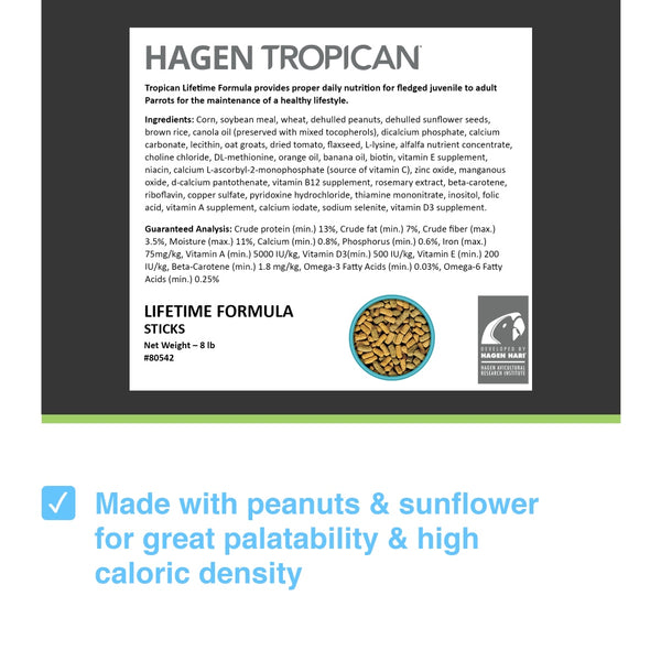 Hari Tropican Lifetime Formula Sticks pour perroquets, 8 lb