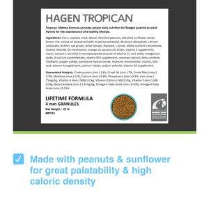 HARI Tropican Formule À Vie Granulés de 4 mm pour Petits Perroquets, 25-lb