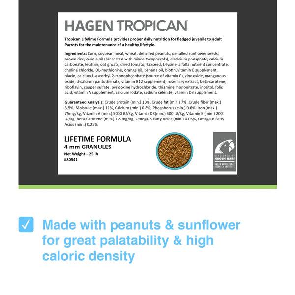 HARI Tropican Formule À Vie Granulés de 4 mm pour Petits Perroquets, 25-lb
