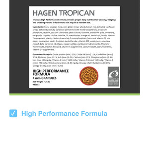 HARI Tropican Formule Haute Performance Granulés de 4 mm pour Petits Perroquets, 25-lb