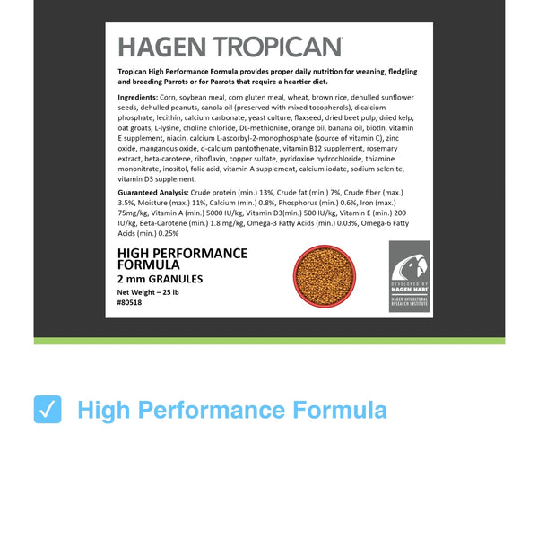 HARI Tropican High Performance Formula 2 mm Granules for Cockatiels & Lovebirds, 25-lb