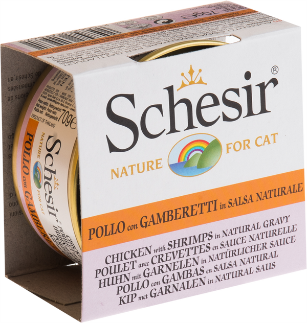 Schesir Natural Gravy Chicken & Shrimps Wet Cat Food Can