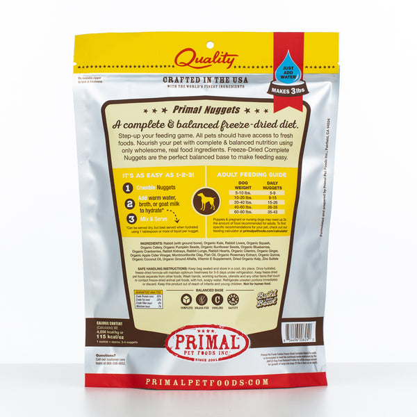 Primal Croquettes Lyophilisées Formule Lapin Nourriture pour chiens