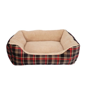 Dogit DreamWell Dog Cuddle Bed, Rectangular, Red Tartan