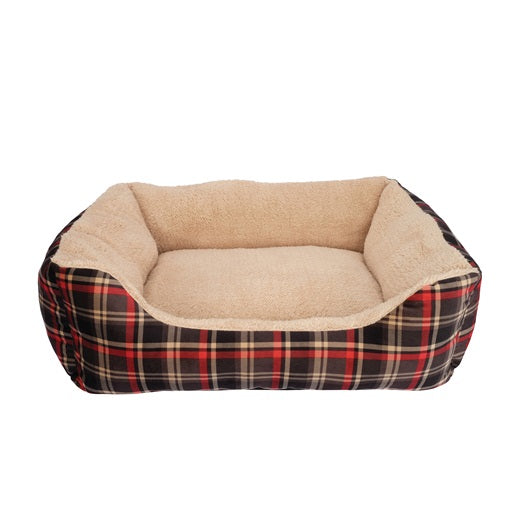 Dogit DreamWell Dog Cuddle Bed, Rectangular, Red Tartan