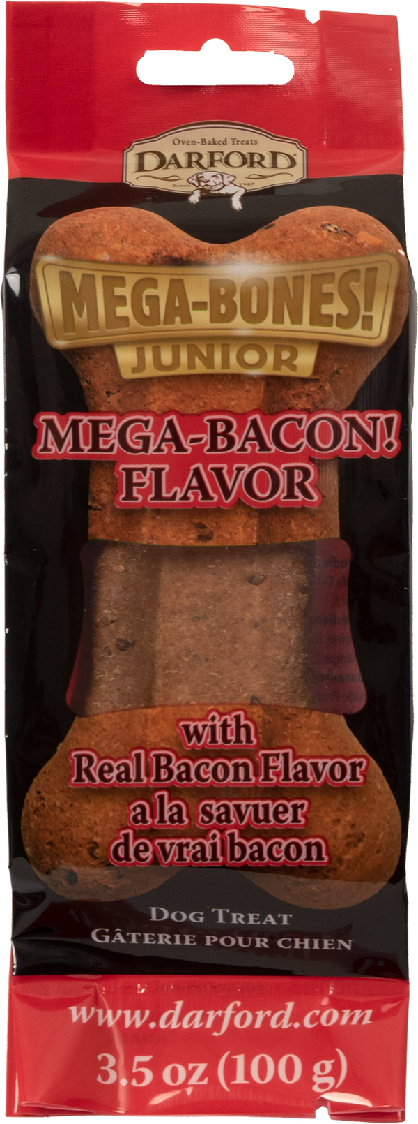 Darford Mega Bacon Flavor Junior Bone Dog Treat, 3.5-oz