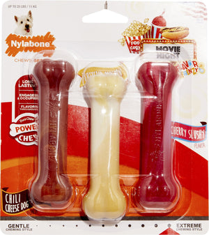 Nylabone DuraChew Flavor Frenzy Triple Pack Chili Cheese Dog, Buttered Popcorn & Slushy Flavored Bone Dog Toys, Regular