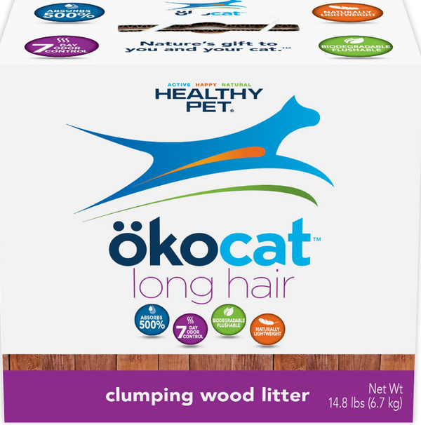 Okocat Litière pour chat à poils longs en bois naturel