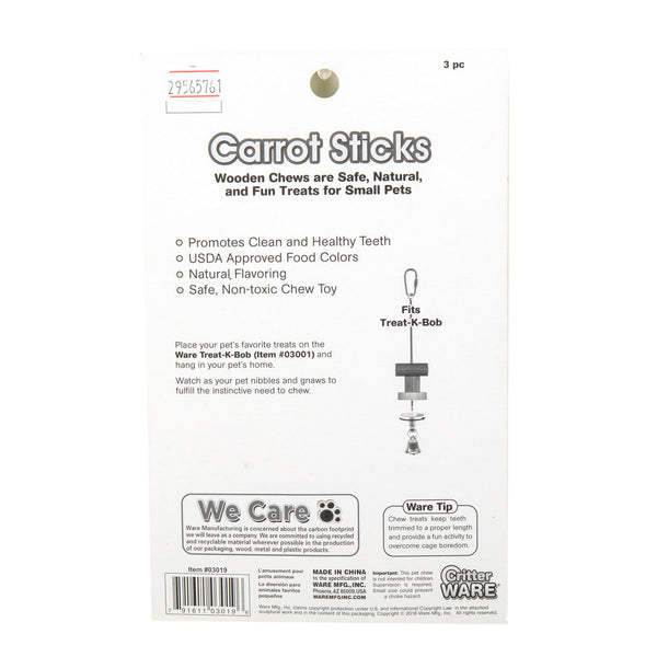 Ware Carrot Sticks, Fruit Flavored Wood Treats for Small Pets