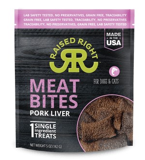 Raised Right Pork Meat Bites, Single Ingredient Liver Treats for Dogs & Cats