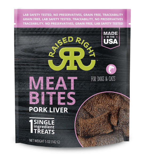 Raised Right Pork Meat Bites, Single Ingredient Liver Treats for Dogs & Cats