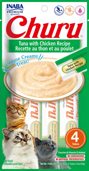 INABA Churu Puree Tuna with Chicken Grain-Free Cat Treat, 0.5-oz, 4-pack