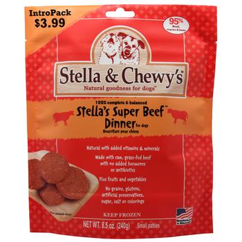 Stella & Chewy's Stella's Super Beef Intropak Galettes de dîner crues surgelées sans céréales pour chiens, 8,5 oz