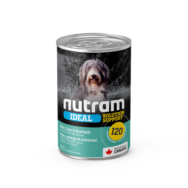 Nutram Ideal I20 Solution Support Peau, Pelage & Estomac Agneau & Riz brun Pâtée pour chiens
