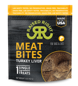 Raised Right Turkey Meat Bites, Single Ingredient Liver Treats for Dogs & Cats