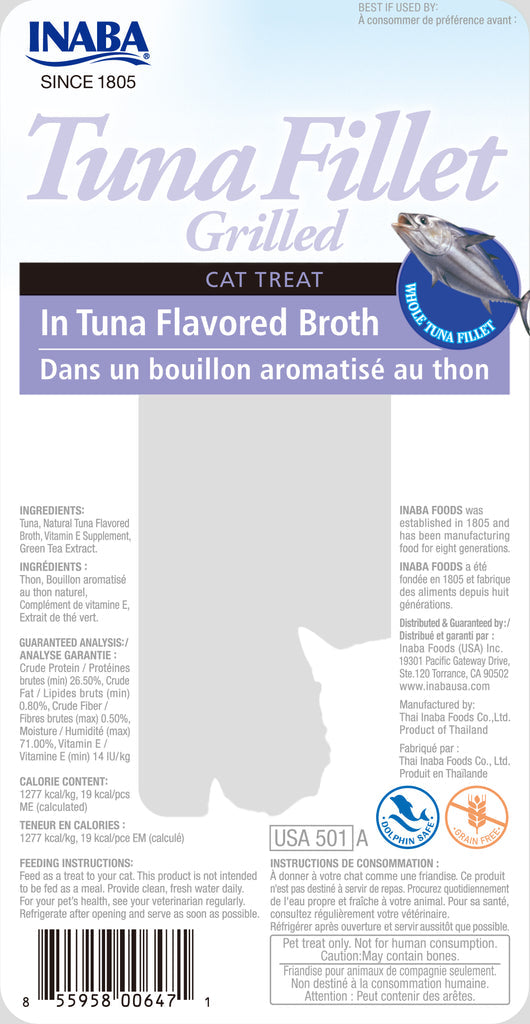 INABA Grilled Tuna Fillet in Tuna Broth Grain-Free Cat Treats, 0.52-oz