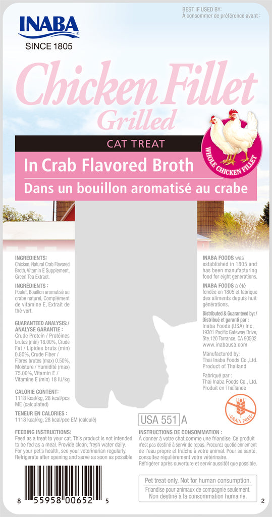 INABA Grilled Chicken Fillet in Crab Broth Grain-Free Cat Treats, 0.9-oz