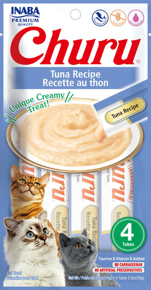 INABA Churu Puree Tuna Recipe Grain-Free Cat Treats, 0.5-oz, 4-pack