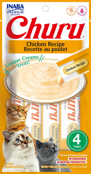 INABA Churu Puree Chicken Recipe Grain-Free Cat Treats, 2-oz