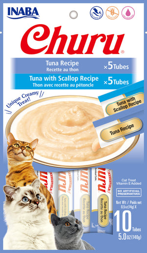 INABA Churu Puree Tuna Variety Pack Grain-Free Cat Treats, 0.5-oz, 10-pack