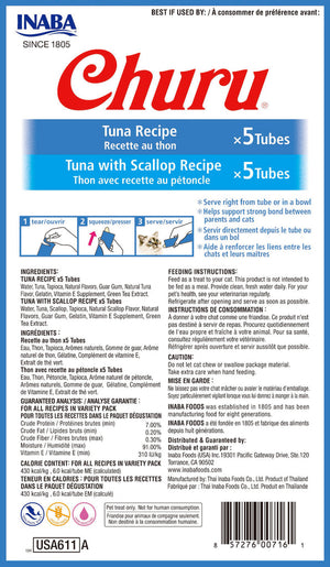 INABA Churu Puree Tuna Variety Pack Grain-Free Cat Treats, 0.5-oz, 10-pack
