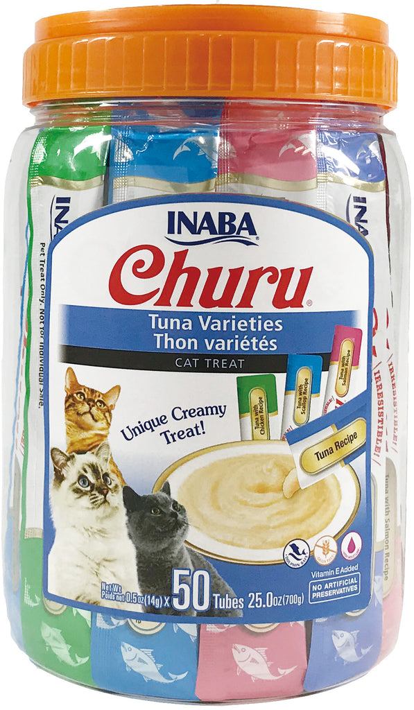 INABA Churu Puree Tuna Varieties Tubes Cat Treats, 50-Pack